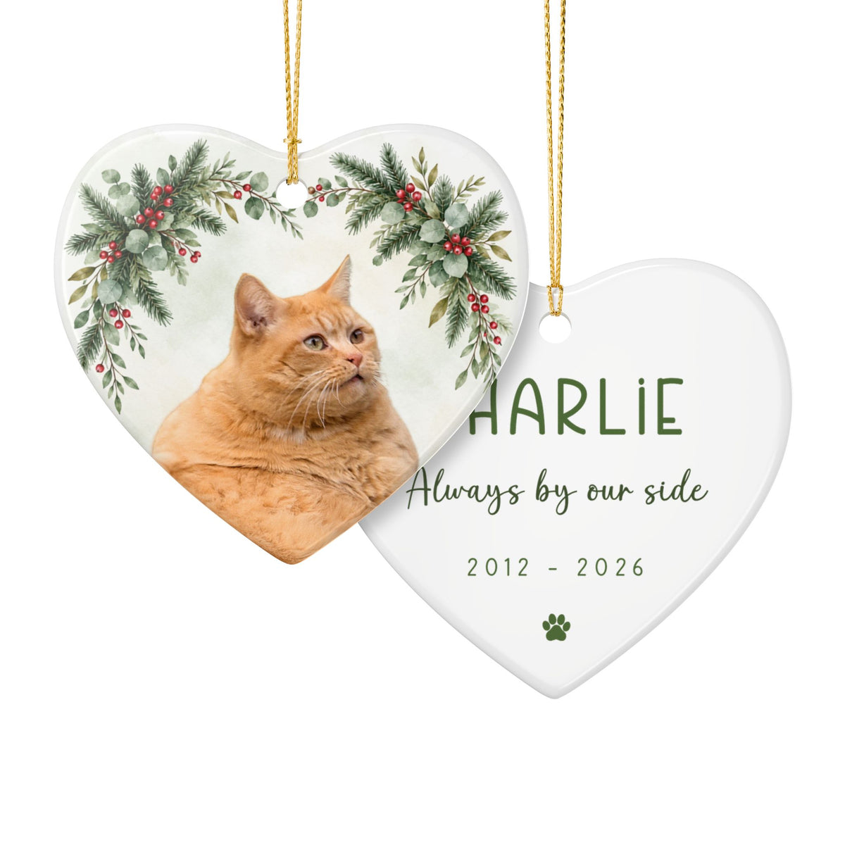 Custom Pet Holiday Heart Photo Ornament