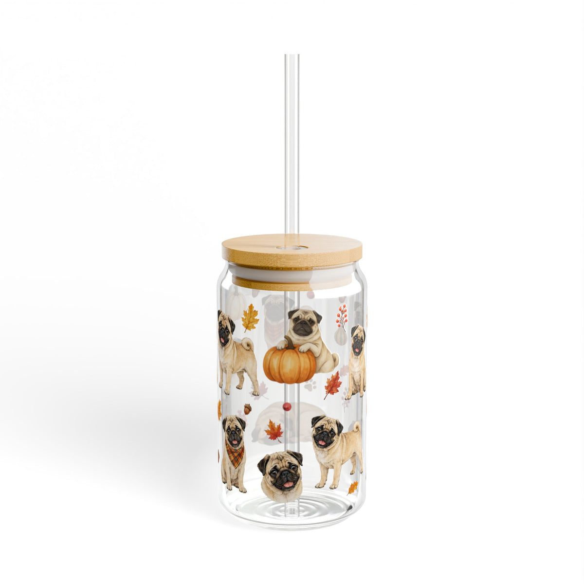 Pug Fall Glass Can Tumbler