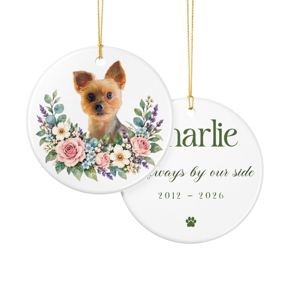 Floral Custom Cat Photo Ornament