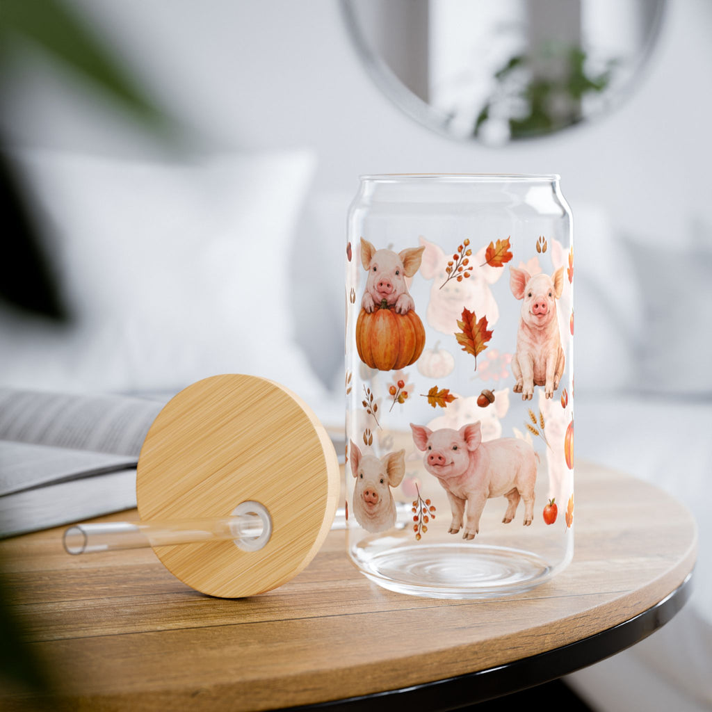 Pig Fall Glass Can Tumbler