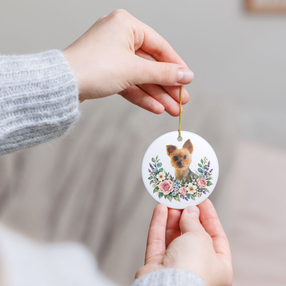 Floral Custom Cat Photo Ornament
