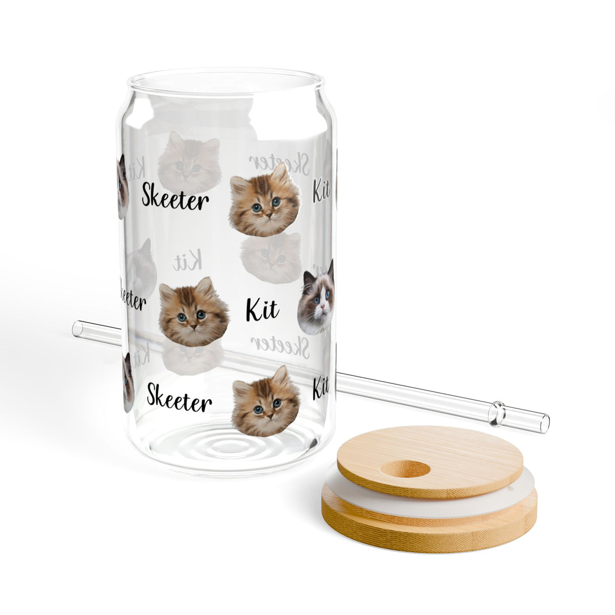 Custom Cat Photo and Name Glass Tumbler