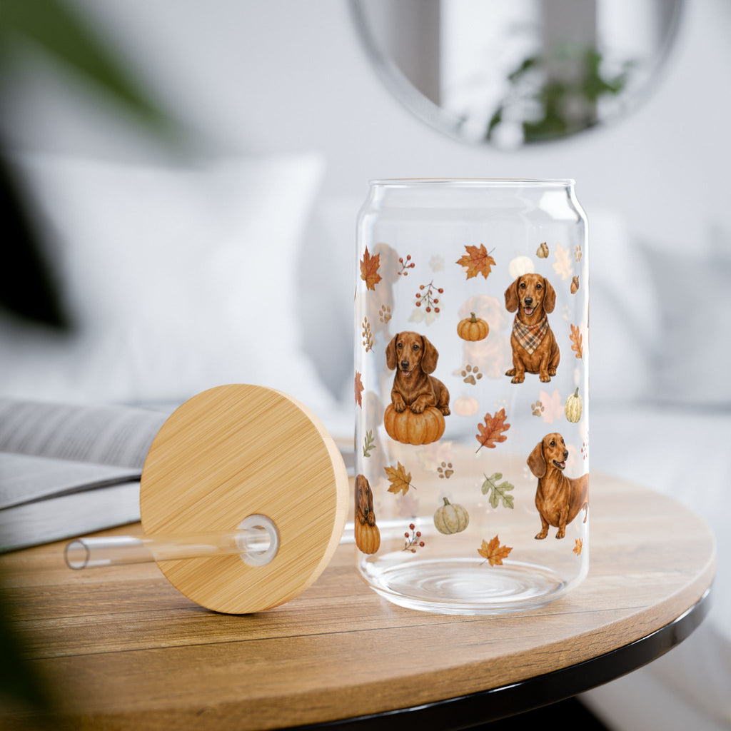 Dachshund Fall Glass Can Tumbler