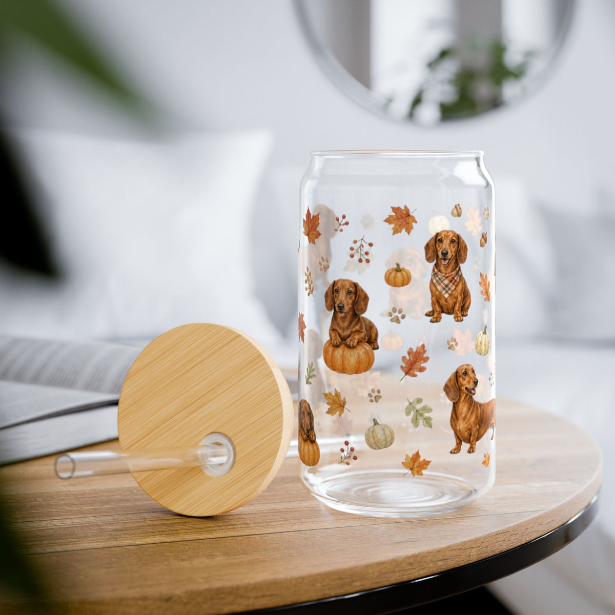 Dachshund Fall Glass Can Tumbler