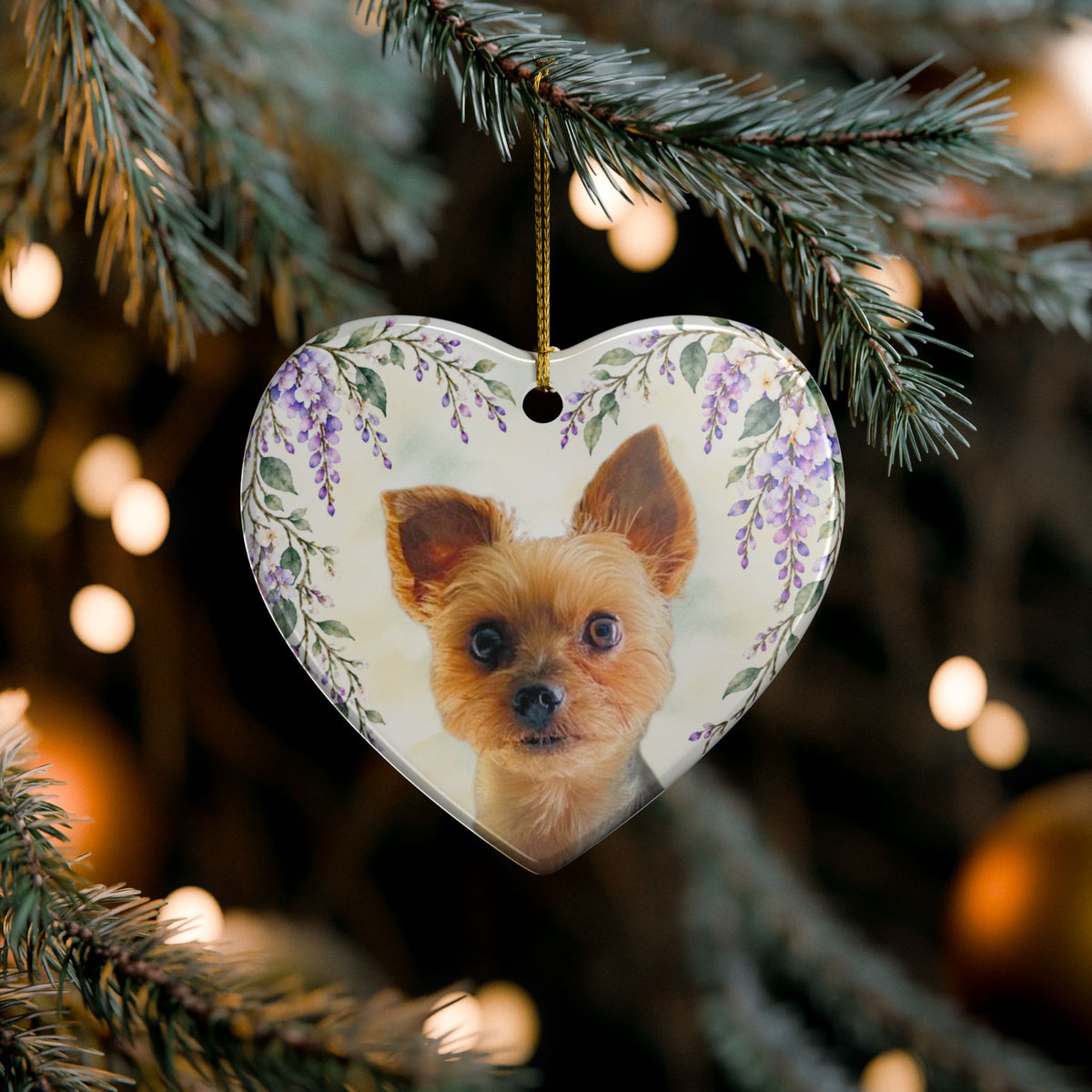 Floral Pet Photo Heart Ornament