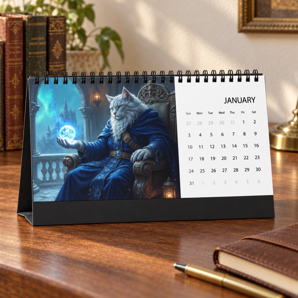 2027 Cat Desk Calendar – Fantasy Wizard