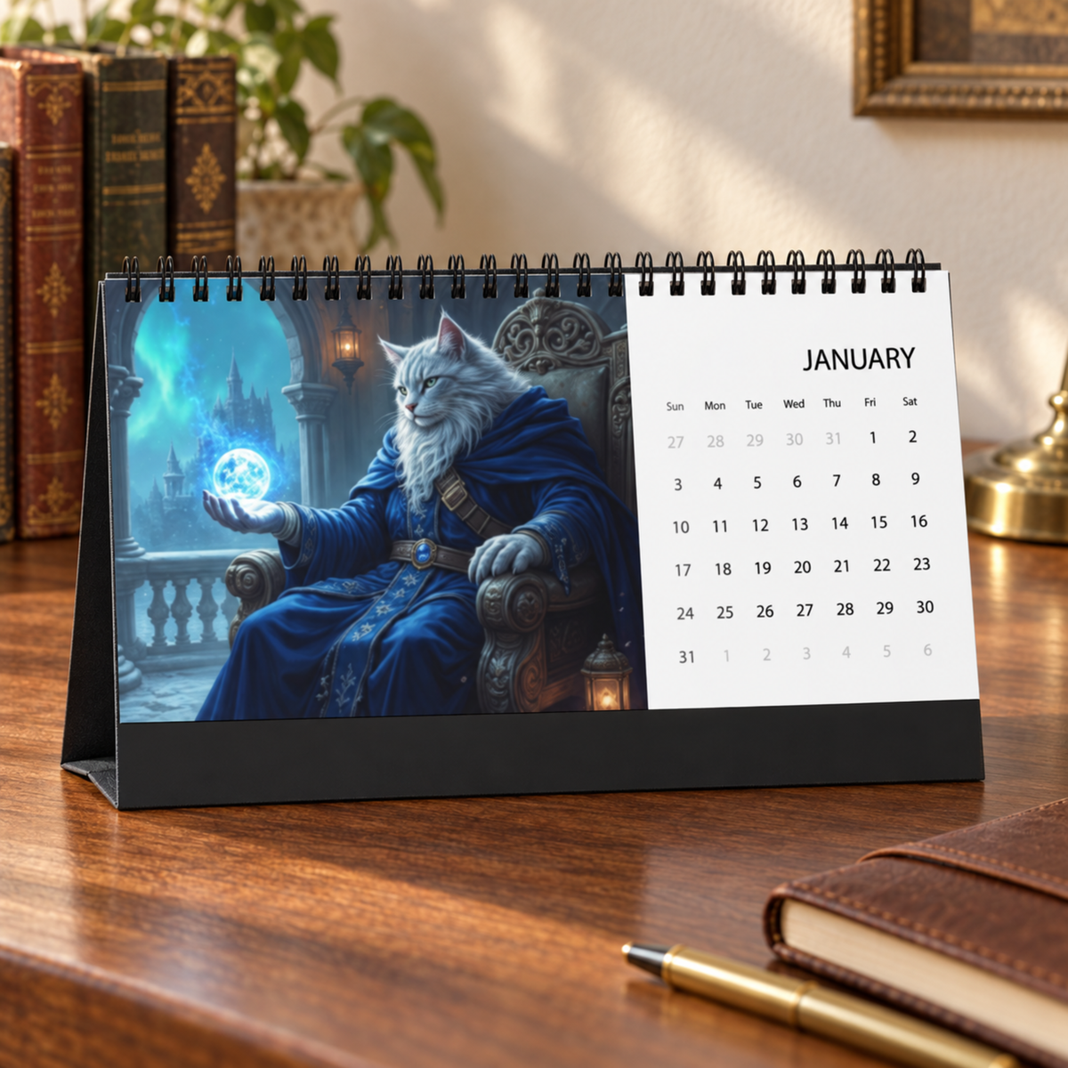 2027 Cat Desk Calendar – Fantasy Wizard