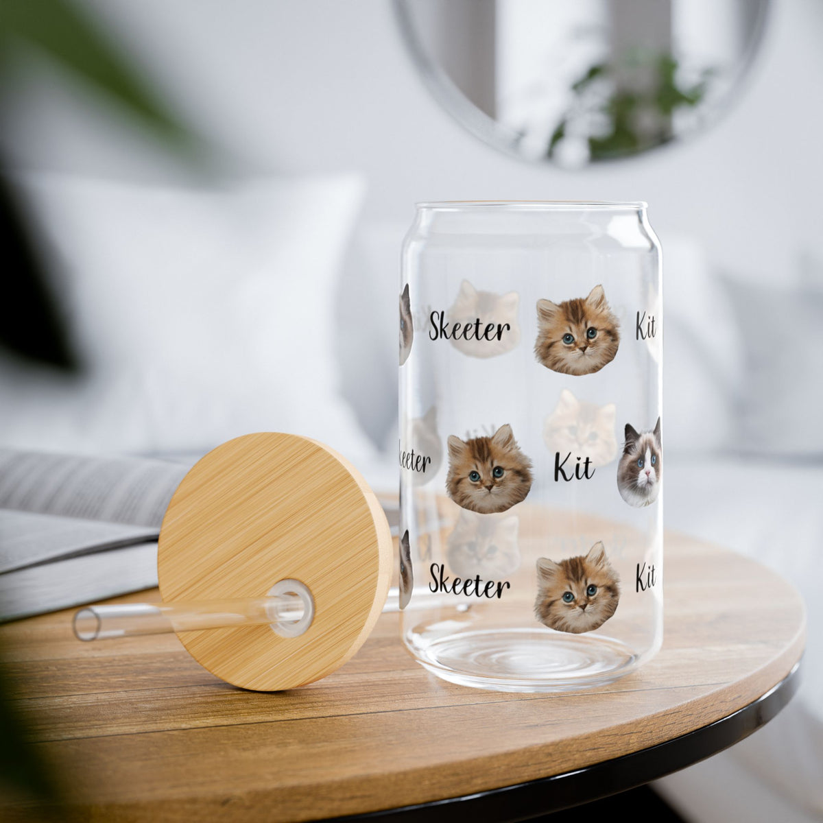Custom Cat Photo and Name Glass Tumbler