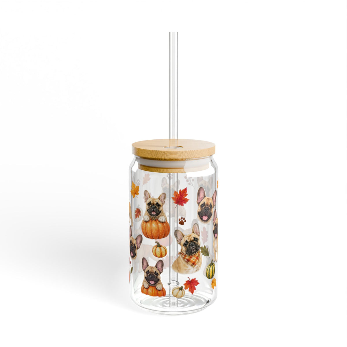 French Bulldog Fall Glass Can Tumbler