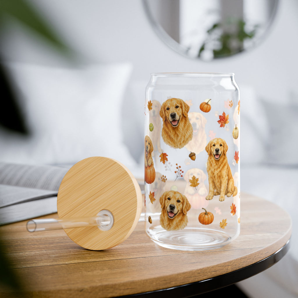 Golden Retriever Fall Glass Can Tumbler