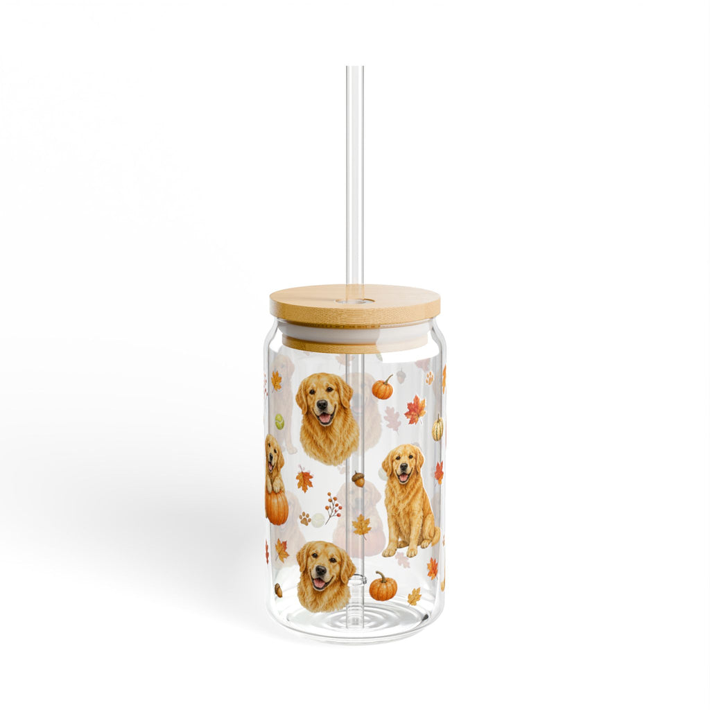 Golden Retriever Fall Glass Can Tumbler