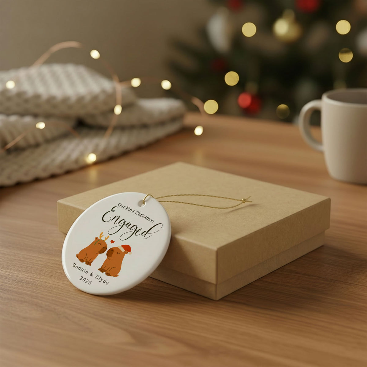 First Christmas Engaged Capybara Ornament