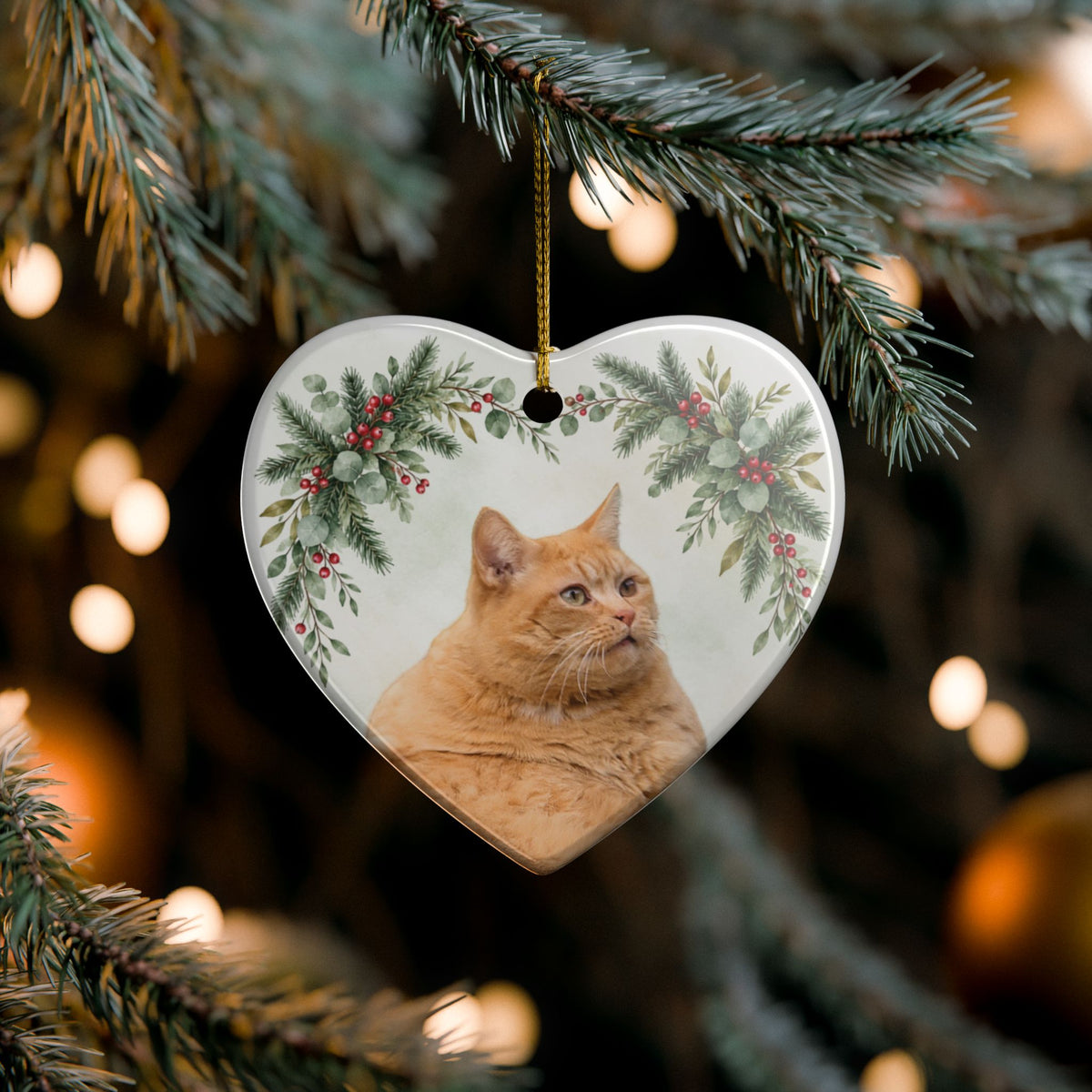 Custom Pet Holiday Heart Photo Ornament
