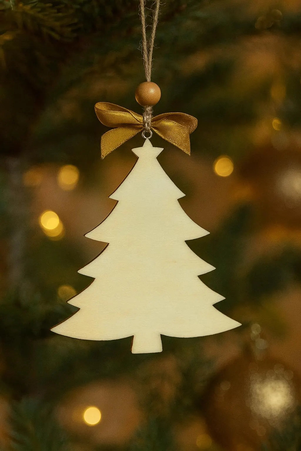 Laser Cut Wooden Cat Christmas Ornament: Tree Silhouette