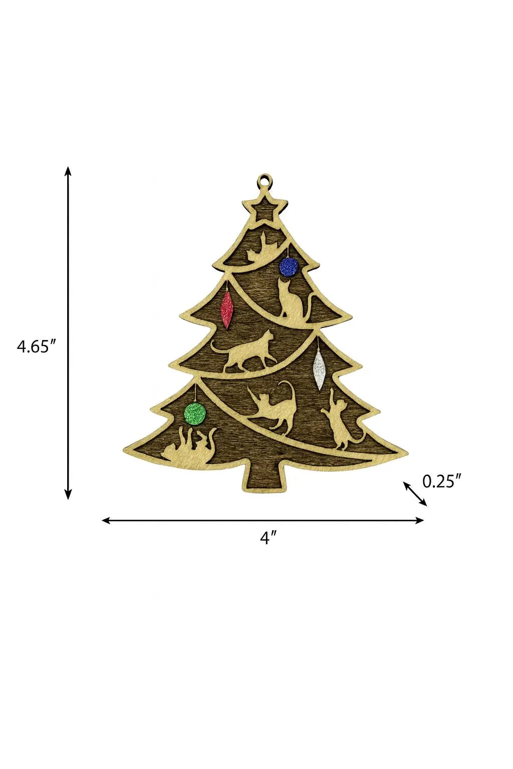 Laser Cut Wooden Cat Christmas Ornament: Tree Silhouette