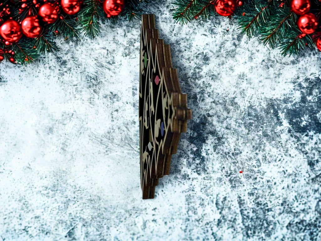 Laser Cut Wooden Cat Christmas Ornament: Tree Silhouette