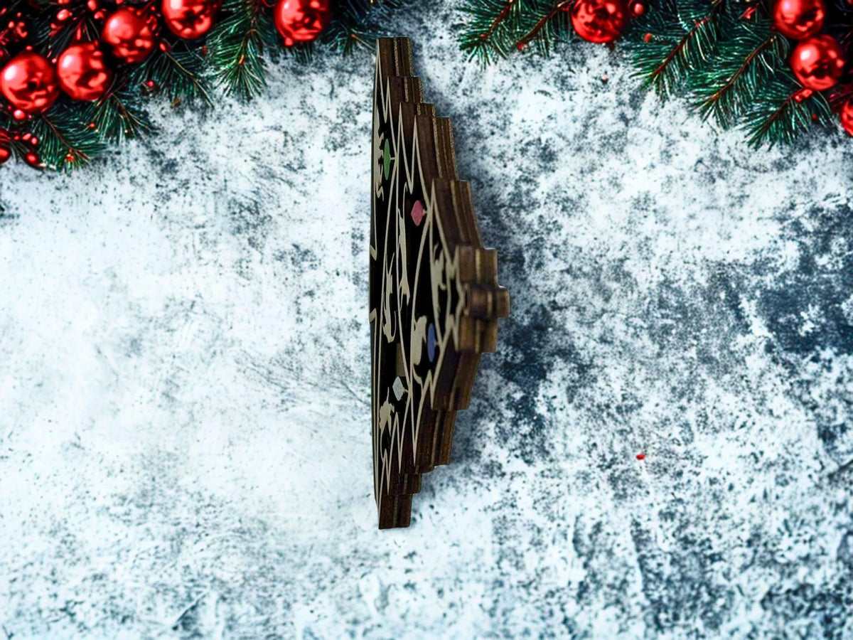Laser Cut Wooden Cat Christmas Ornament: Tree Silhouette