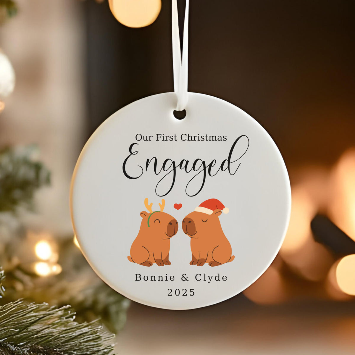 First Christmas Engaged Capybara Ornament