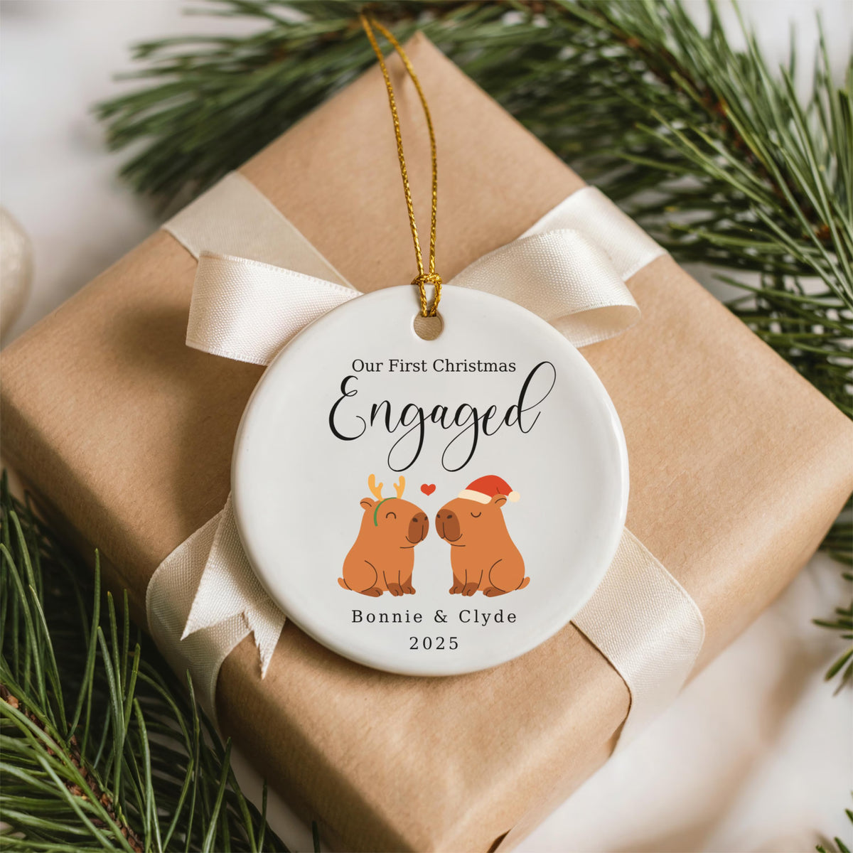 First Christmas Engaged Capybara Ornament