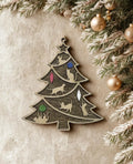 Laser Cut Wooden Cat Christmas Ornament: Tree Silhouette
