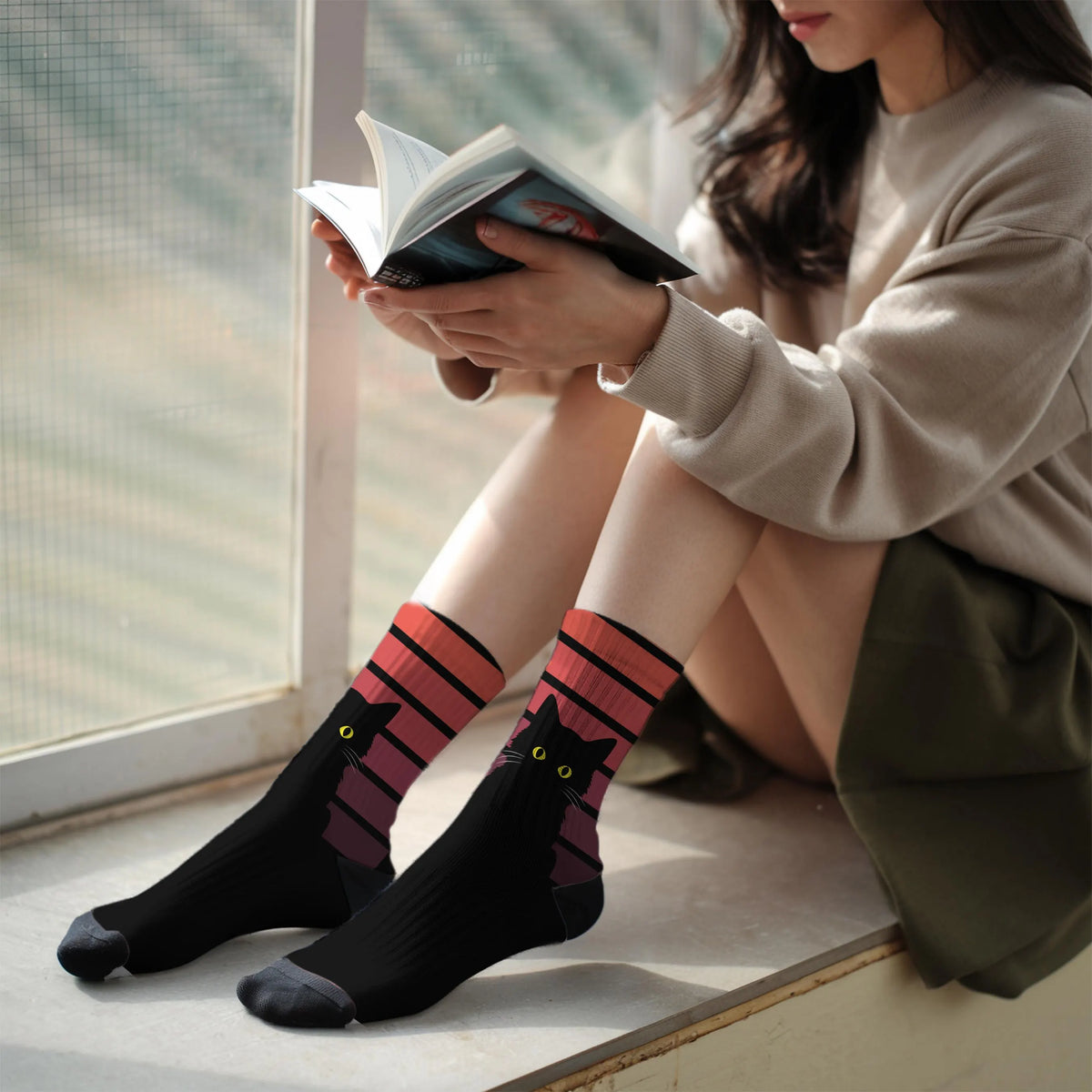Gothic Black Cat Socks