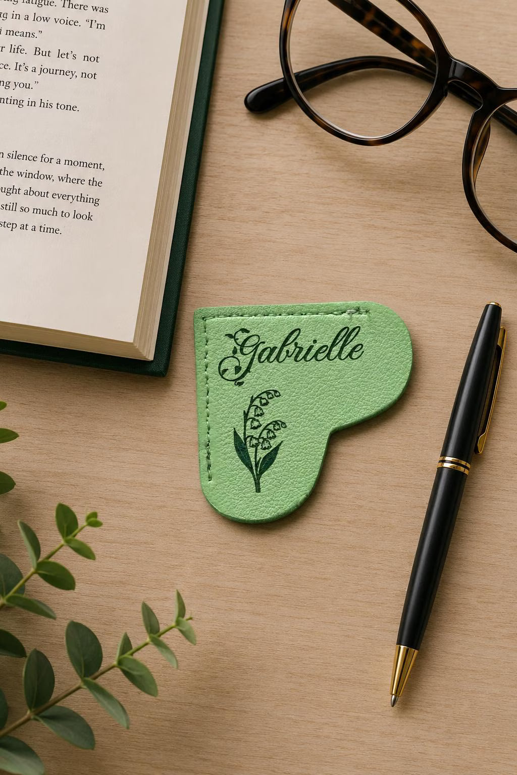 Leather Birth Flower Corner Bookmark
