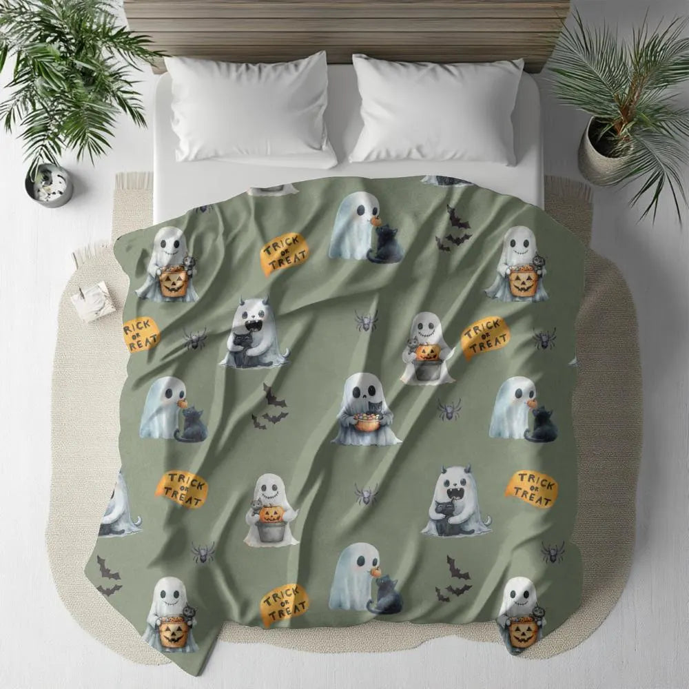 Ghost & Black Cat Halloween Blanket