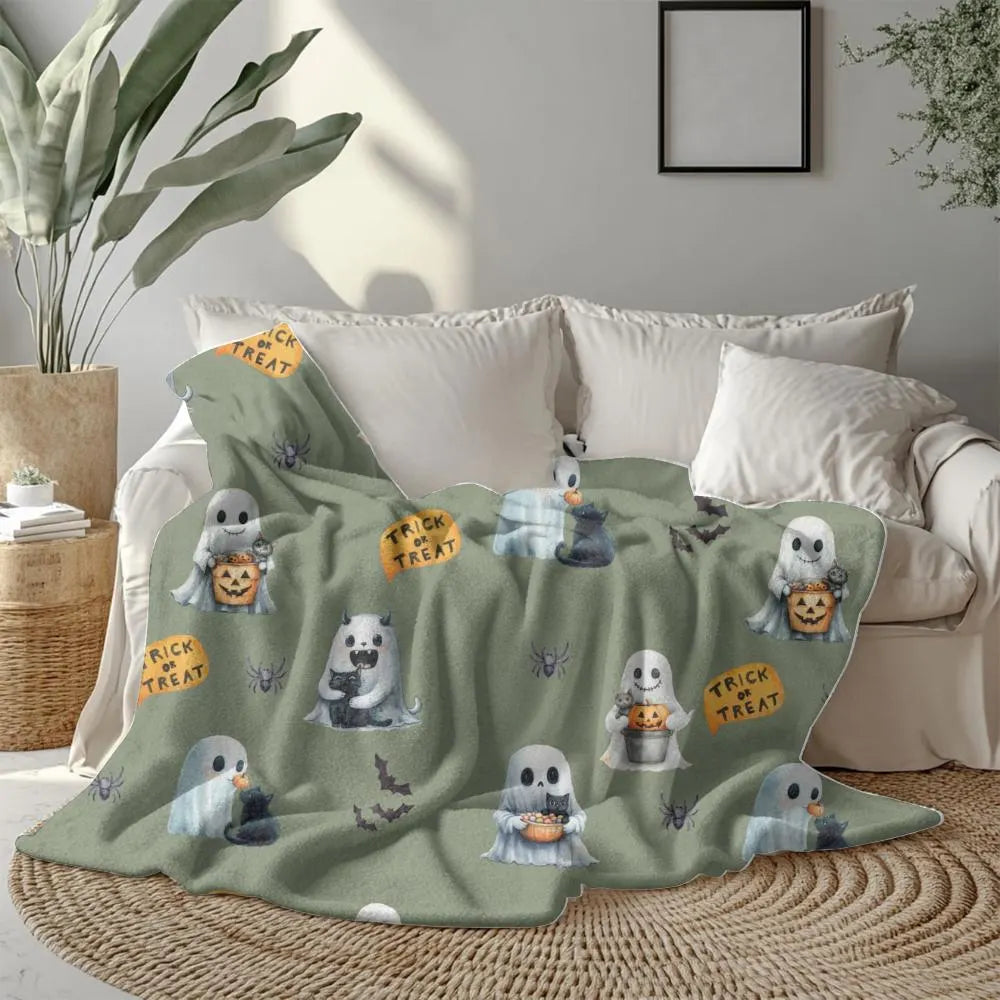 Ghost & Black Cat Halloween Blanket
