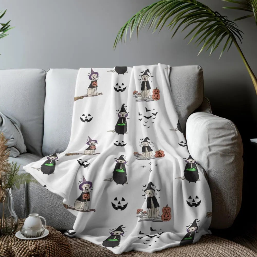 Witch Dog Halloween Blanket