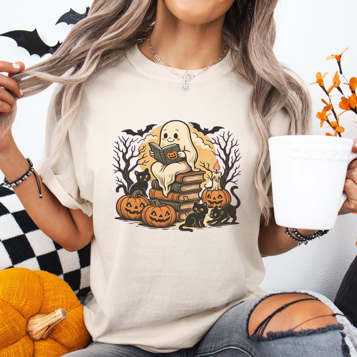 Ghost Reading Books Halloween Shirt