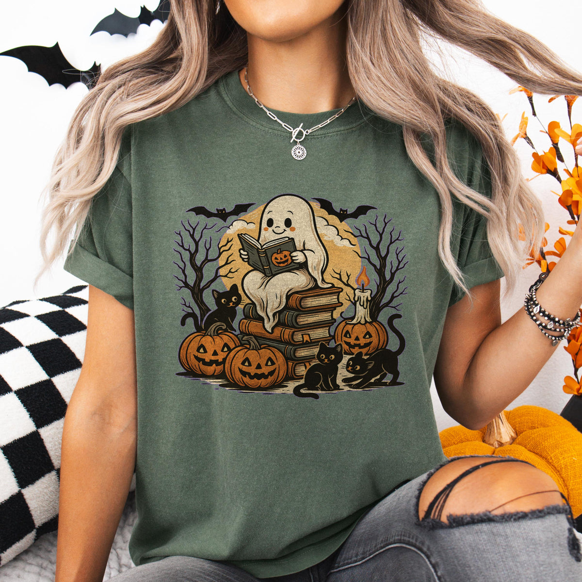 Ghost Reading Books Halloween Shirt