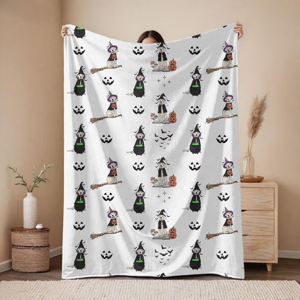 Witch Dog Halloween Blanket