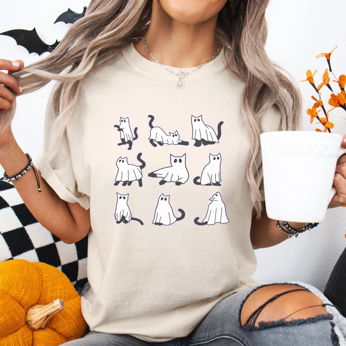 Spooky Ghost Cat Halloween Shirt