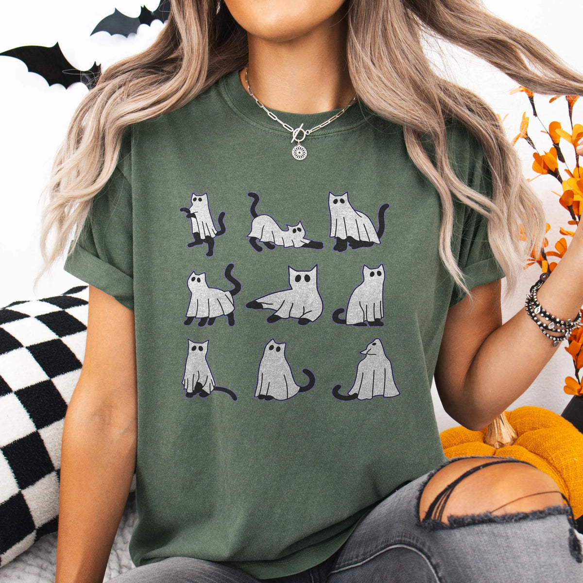 Spooky Ghost Cat Halloween Shirt