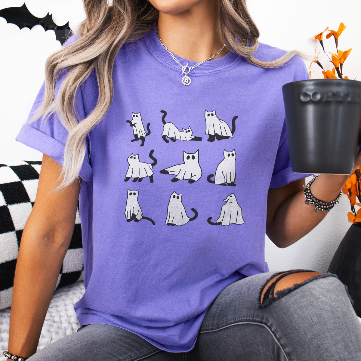 Spooky Ghost Cat Halloween Shirt