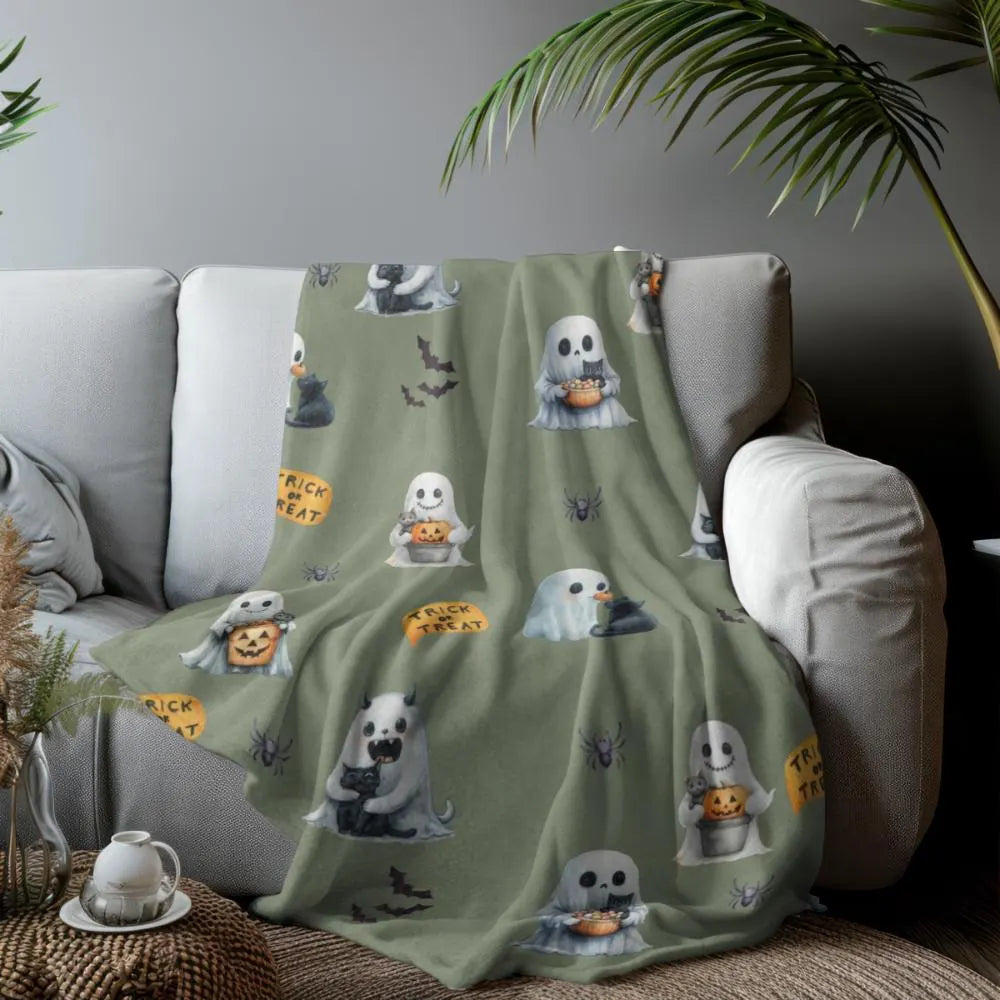 Ghost & Black Cat Halloween Blanket