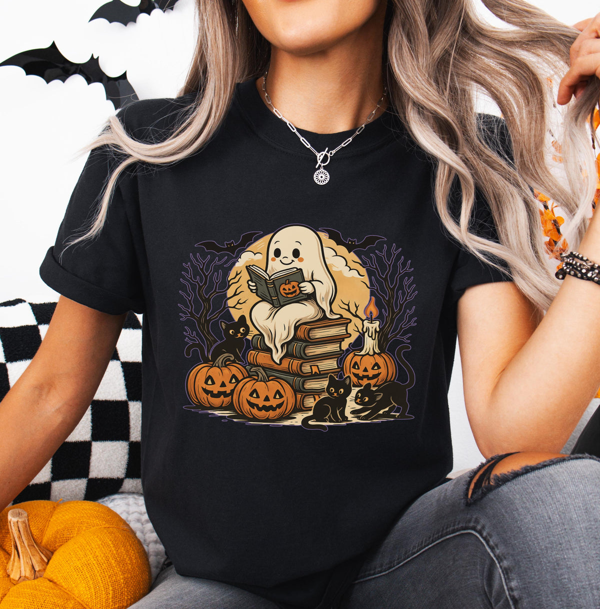Ghost Reading Books Halloween Shirt