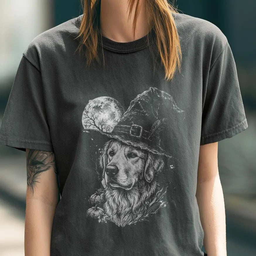 Golden Retriever Witch Hat Halloween Shirt