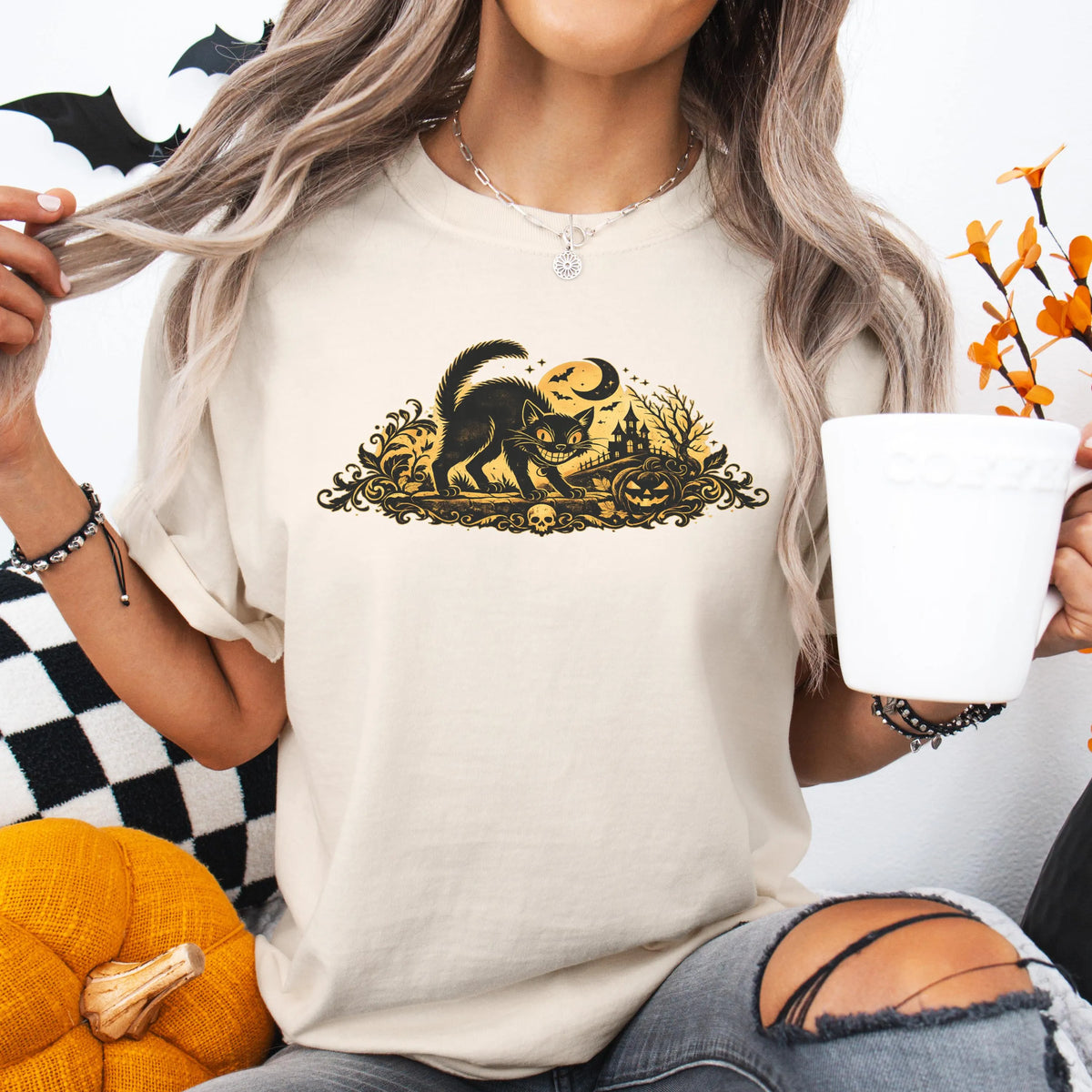 Vintage Gothic Black Cat Shirt