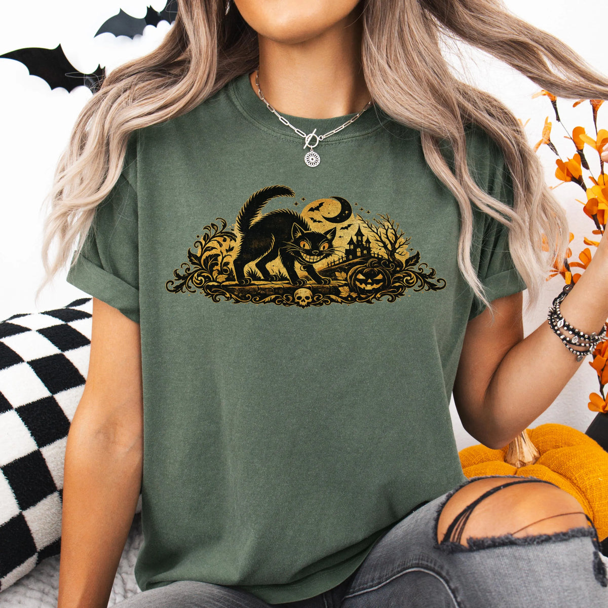 Vintage Gothic Black Cat Shirt