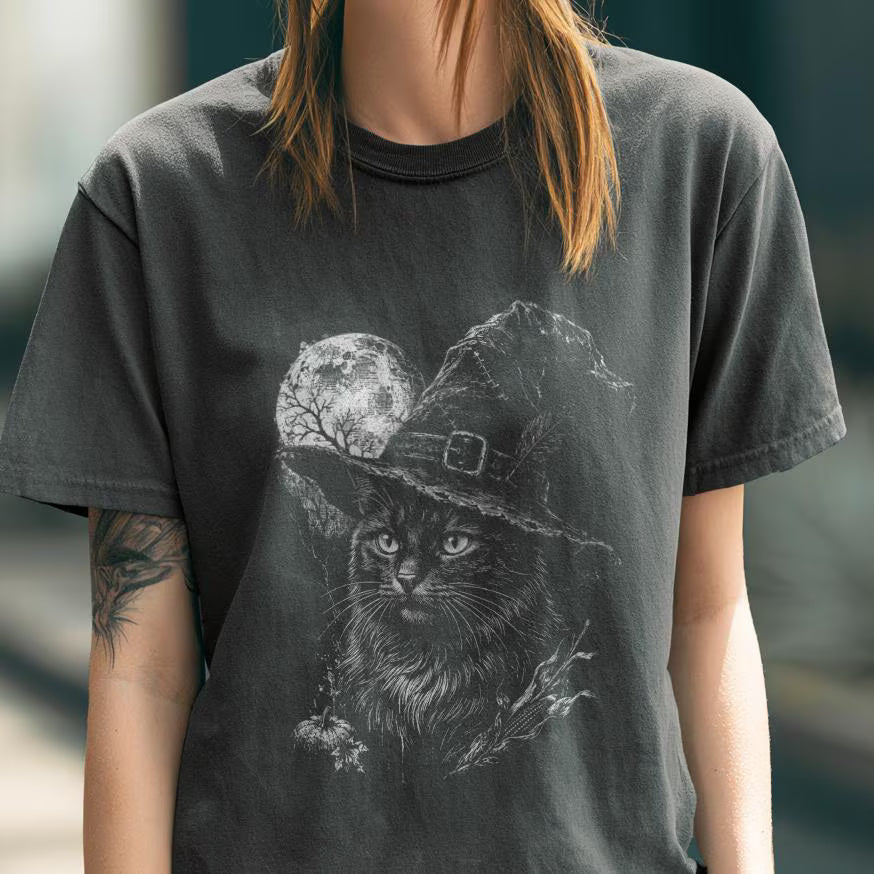 Black Cat Witch Hat Halloween Shirt