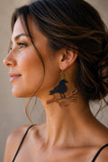 Wooden Gothic Raven Halloween Earrings