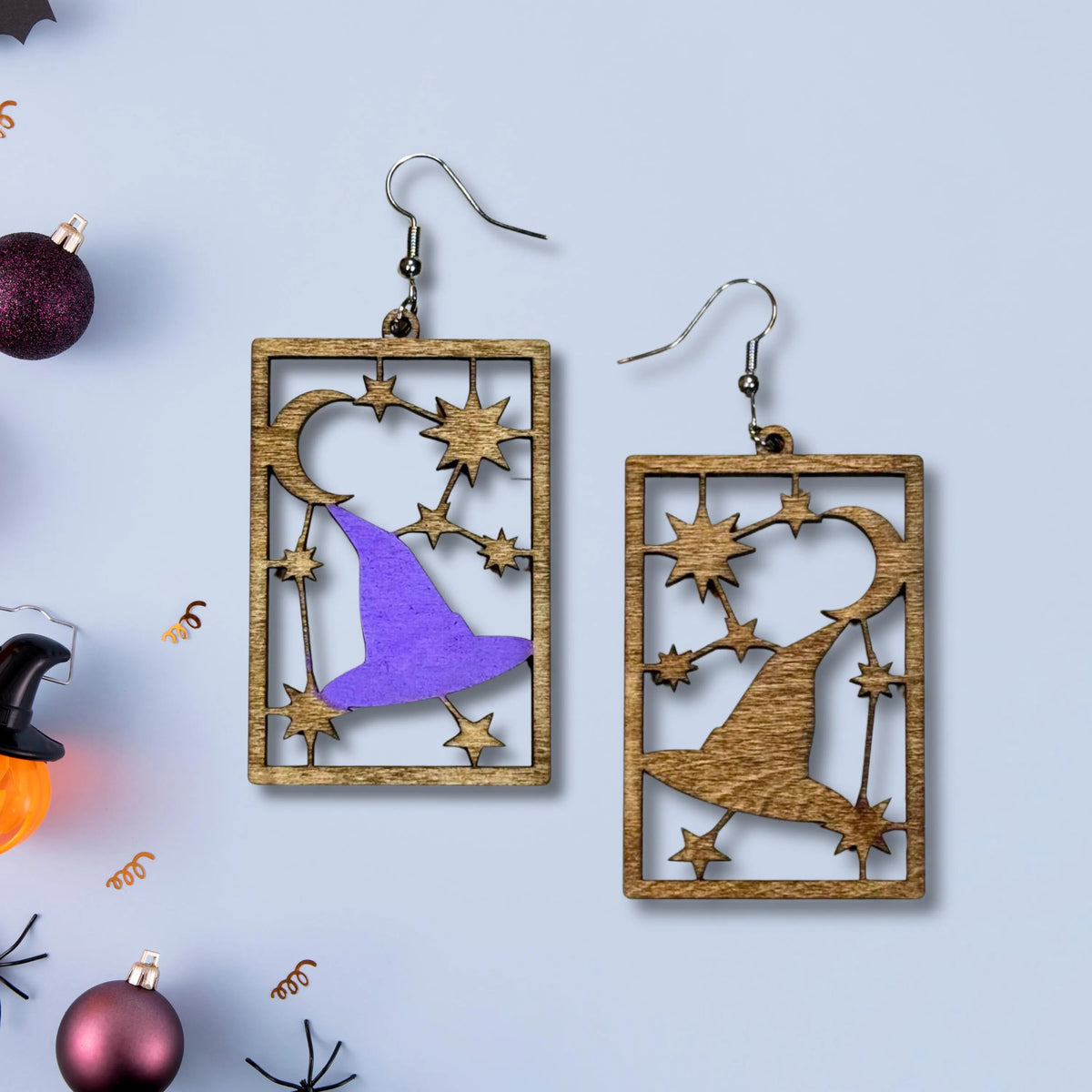 Witch Hat Wooden Halloween Earrings