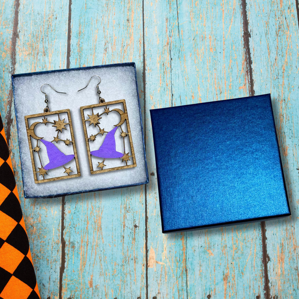 Witch Hat Wooden Halloween Earrings