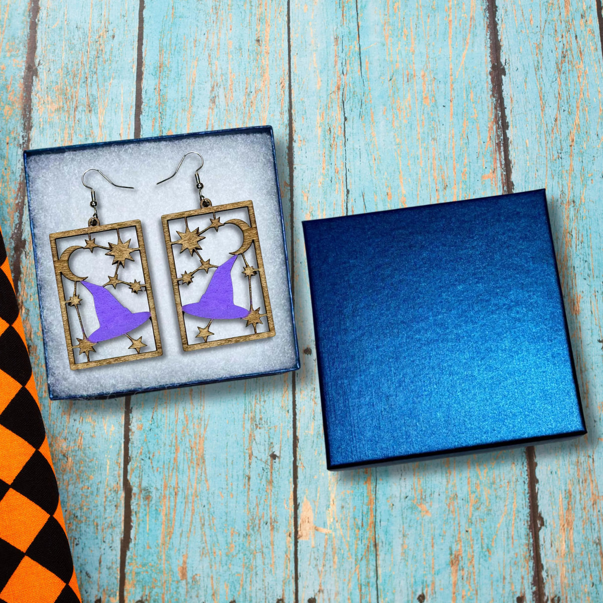 Witch Hat Wooden Halloween Earrings