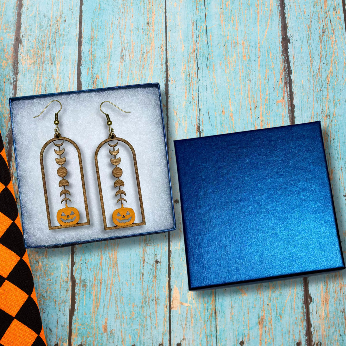Wooden Halloween Pumpkin Earrings