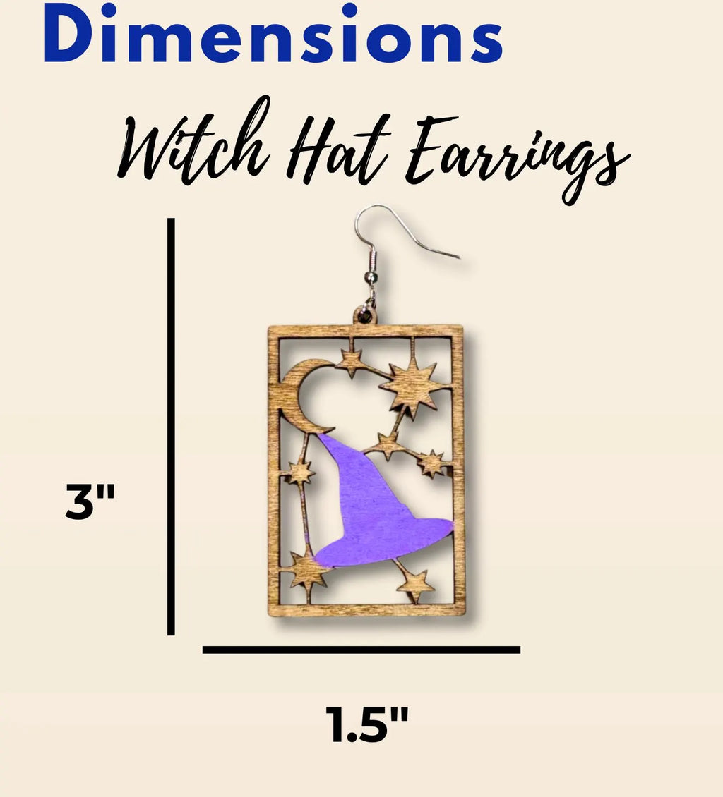 Witch Hat Wooden Halloween Earrings