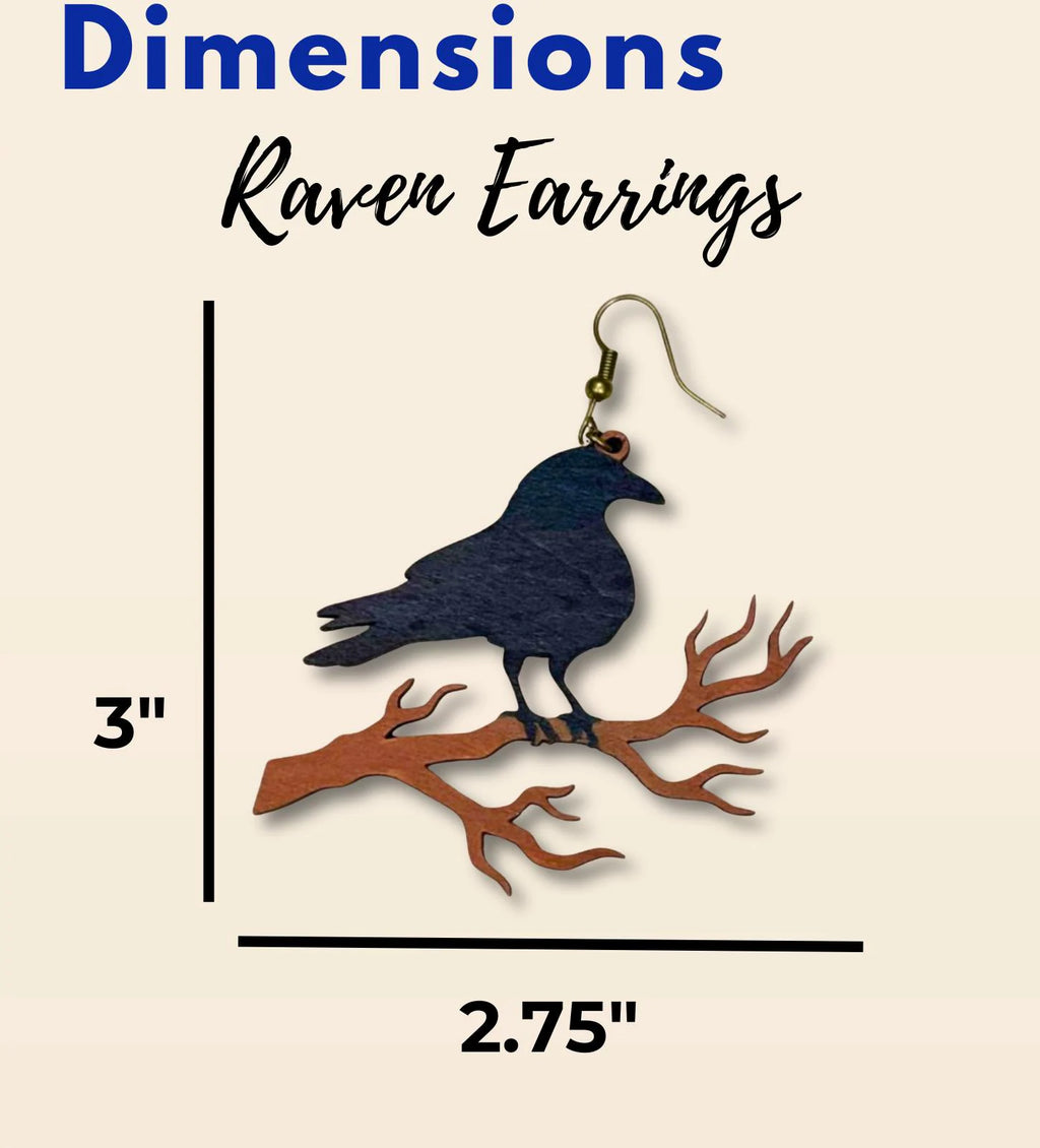 Wooden Gothic Raven Halloween Earrings