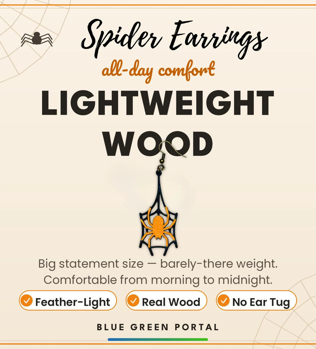 Wooden Halloween Spider Web Earrings