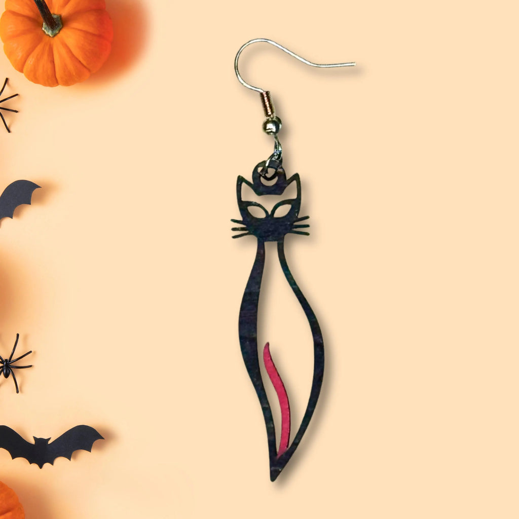 Black Cat Wooden Earrings